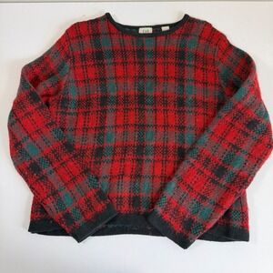 Vintage GAP Sweater Large Red Green Plaid Mohair Blend 90s Cozy Crewneck Holiday
